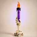 Tall ivory skeleton-hand LED candle light with purple glitter tube and orange flame-shaped bulb
